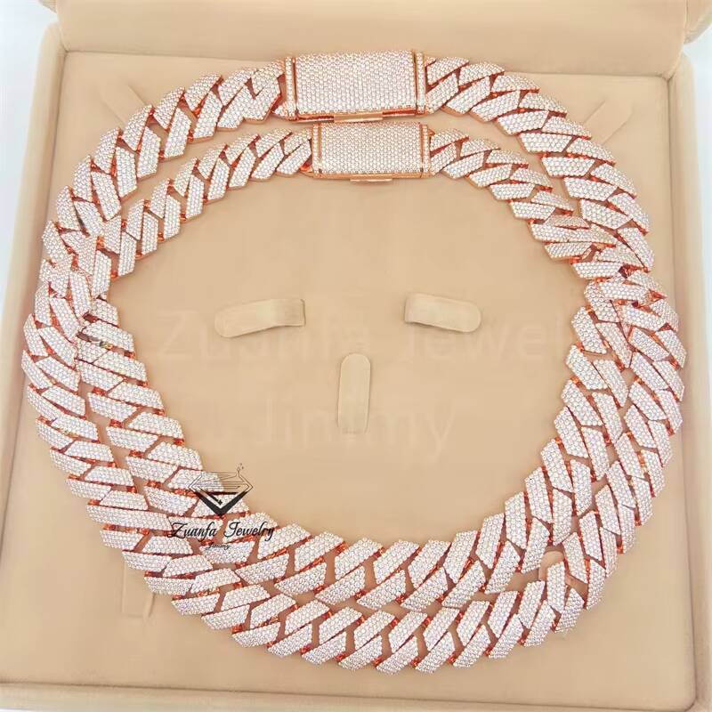 Hand Setting 15mm 4 Row High End Custom VVS1 Moissanite Diamond Lab Diamond Necklace Men