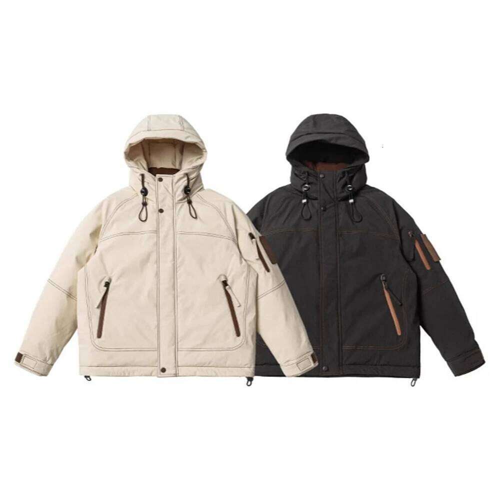 2024 Winter Men Down Windbreaker Tactical Hooded Thicken Cargo Jacket Warm Outwear Coat Hip Hop Streetwear