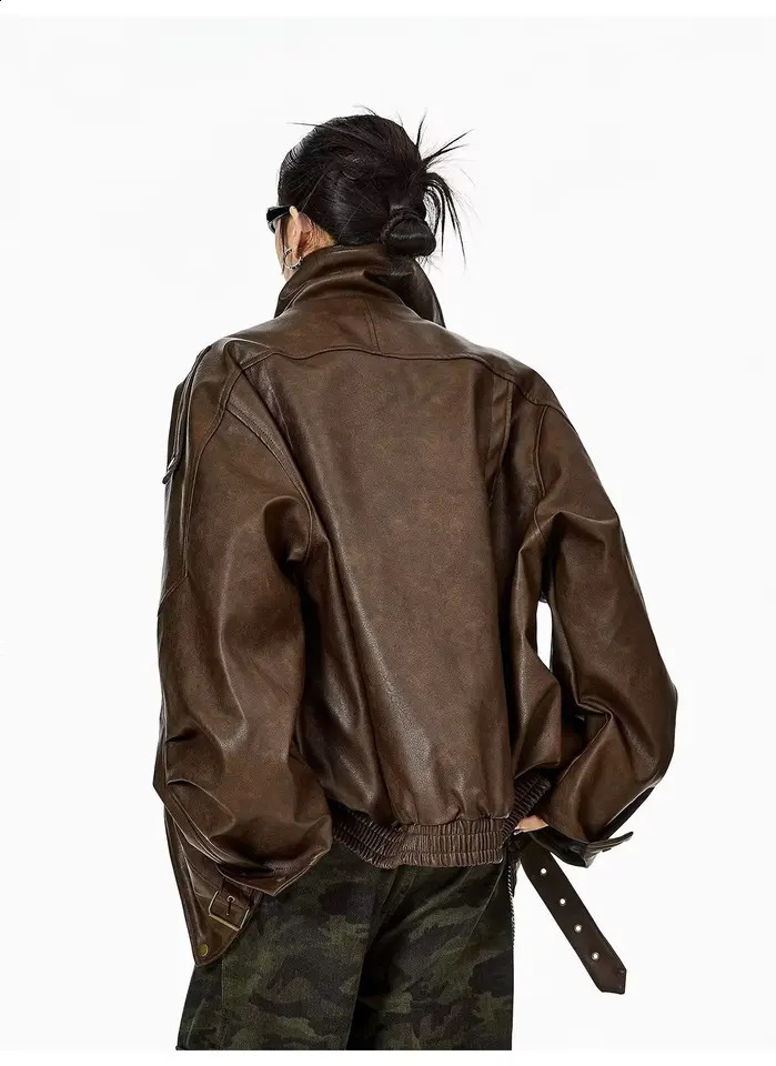 Korean Fashion Black Leather Jacket Women Clothing AutumnWinter Loose Casual Coat PU Leather Motorcycle Jacket Women Tops 250811