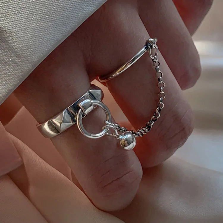 Real 925 Sterling Silver Retro Round Geometric Ring For 2 Rign Chain Vintage Fine Jewelry Minimalist Accessories Gift 250805