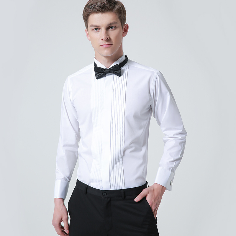 Men's Cuff Dress Shirt White Long Sleeve Social Male Shirts Regular Fit Party Dinner Wedding Cufflinks Formal Shirt