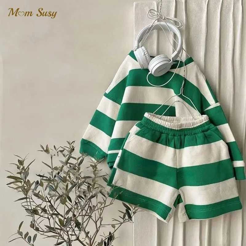 Baby Girl Boy Cotton Striped Clothes Set Hoodie and Shorts 2pcs Infant Toddler Child Tracksuit Spring Autumn Summer 1-7Y Z250811