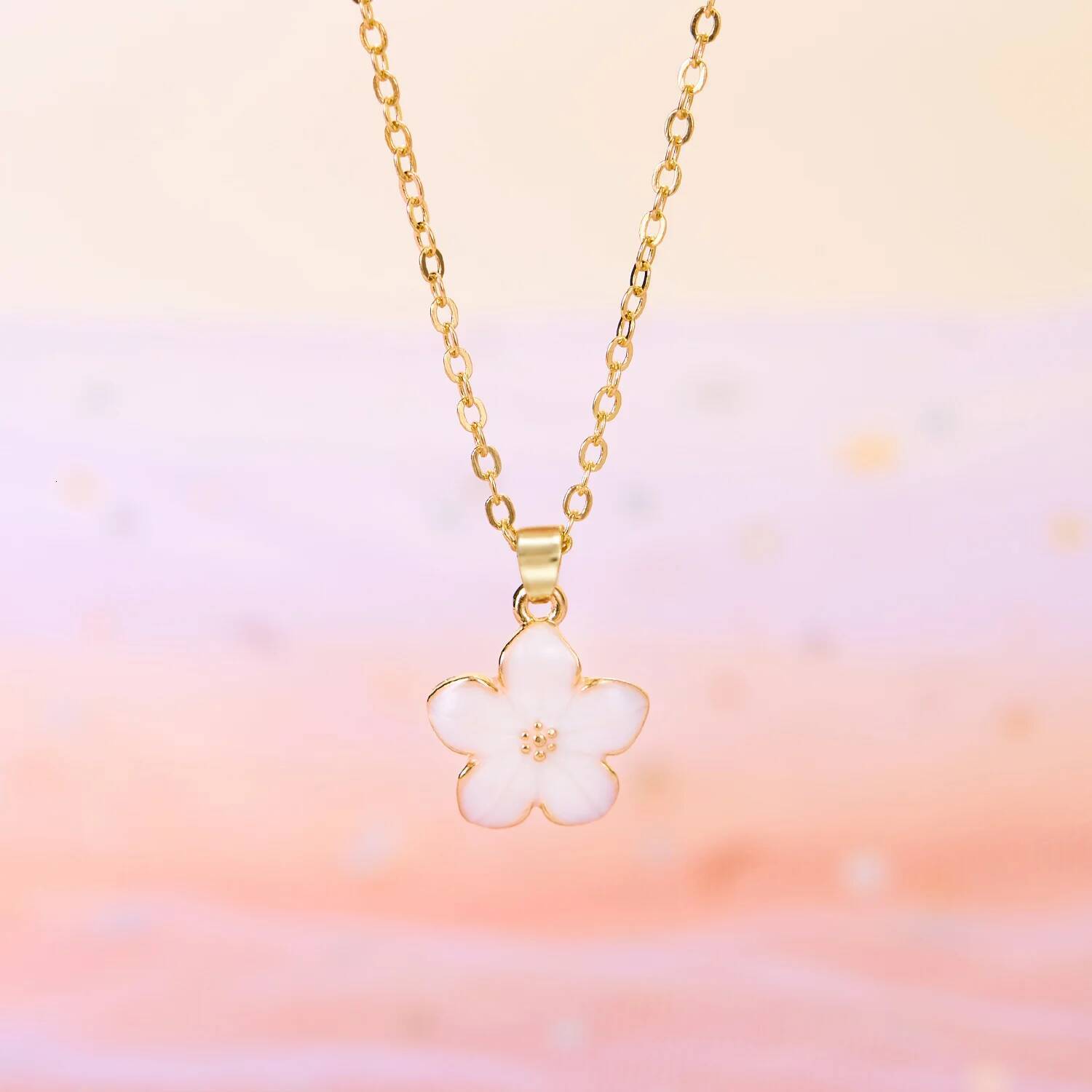 Simple Cute Cherry Blossom Necklace for Women Trendy Colorful Flower Pendant Choker Friendship Jewelry Party Gift