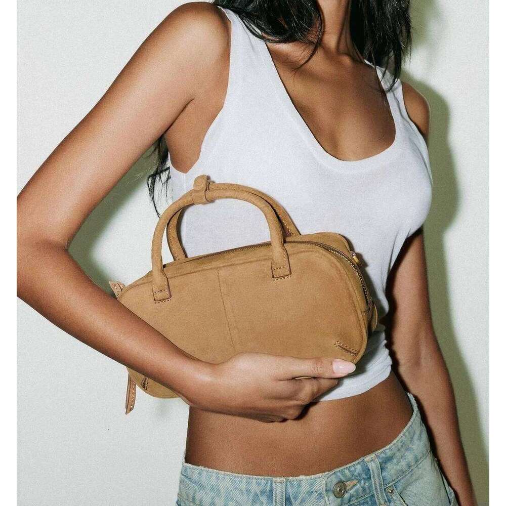 MINI DOUBLE HANDLE SUEDE BAG, Design New in Handbags, Women's Casual Baguette Bag with Removable Crossbody Strap