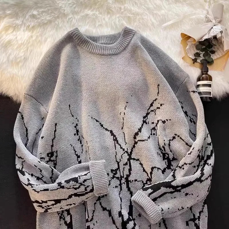 Splash Ink Mens Sweaters Japanese Retro Winter Man Pullover Knit Y2k Ugly Sweaters Goth Punk Knitwear Clothing 250805