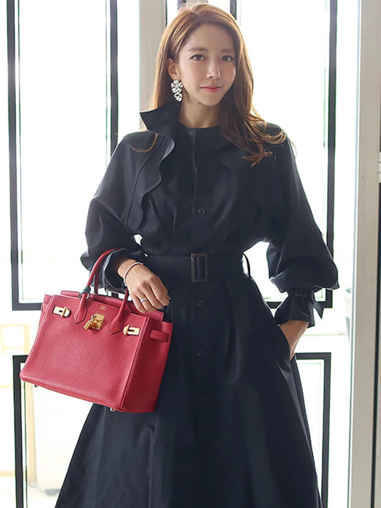 Elegant Women Windbreaker Casual Single Breasted Belt Pocket Jacket Coat Femme Mujer Chic Long Trench Outerwear Spring Autumn 250809