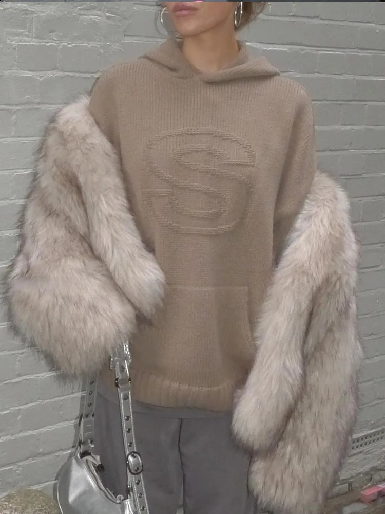 Solid Sweater Letter Graphic Sweaters Y2K Streetwear Knit Pullover Long Sleeves Fall Winter Warm Womens Knitted Streetwear emo 250811