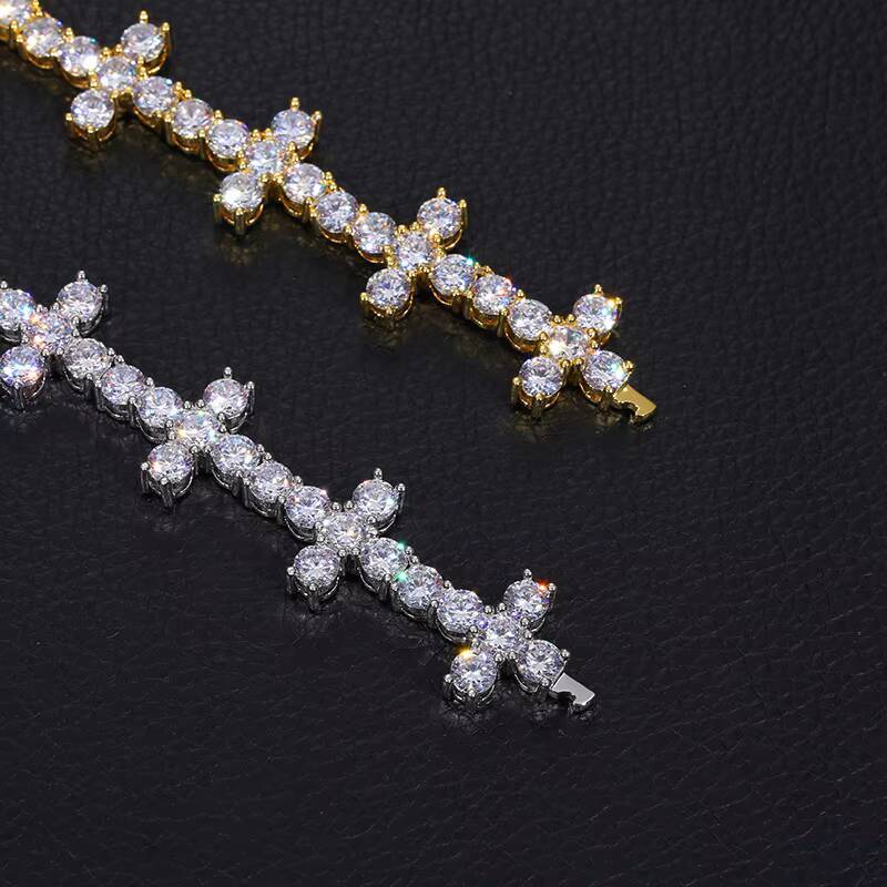 Hot selling high quality custom luxury jewelry; mini cross hip hop diamond Cuban tennis chain necklace for men and women