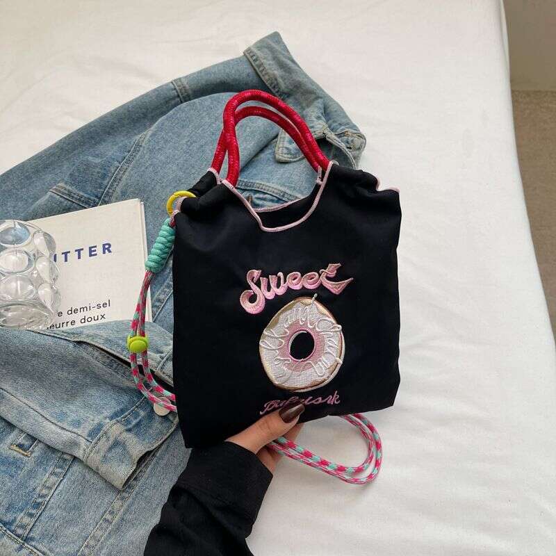 Women's Embroidered Bag, Trendy Nylon Handbag, Casual Shoulder Crossbody Bag