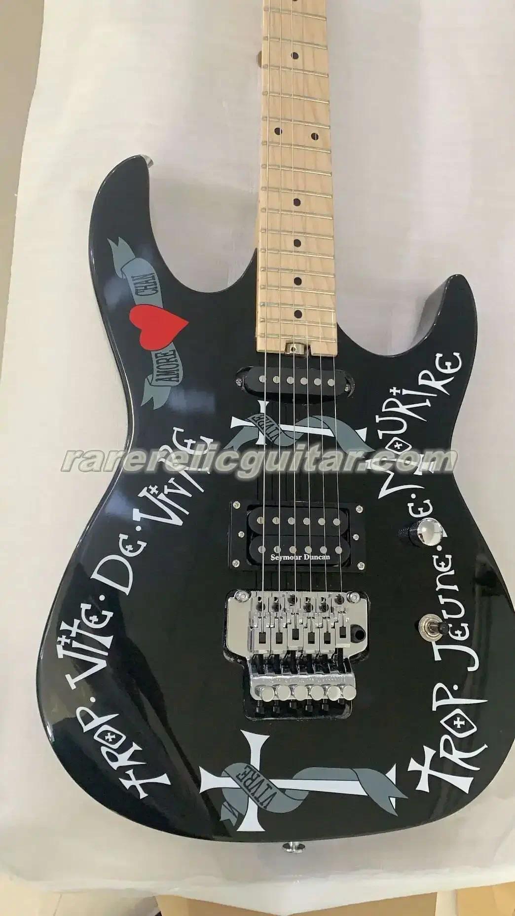 Warren Demartinni Frenchie San Dimas Black Electric Guitar Floyd Rose Tremolo Bridge Whammy Bar Locking Nut