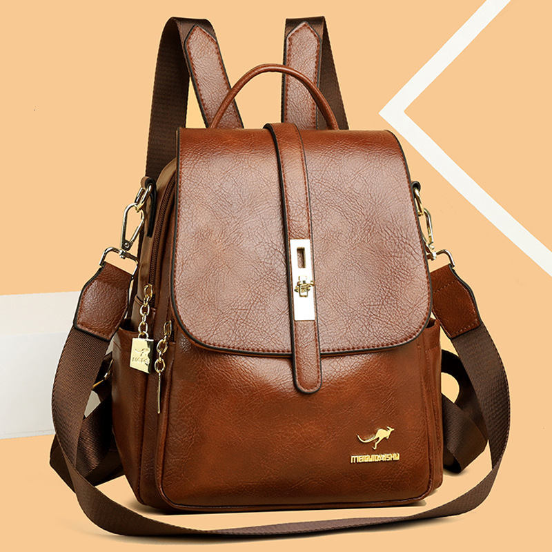 Soft Leather Women's New Multi-use Large Capacity Backpack Trendy Student Schoolbag Travel Bag ddmymoon