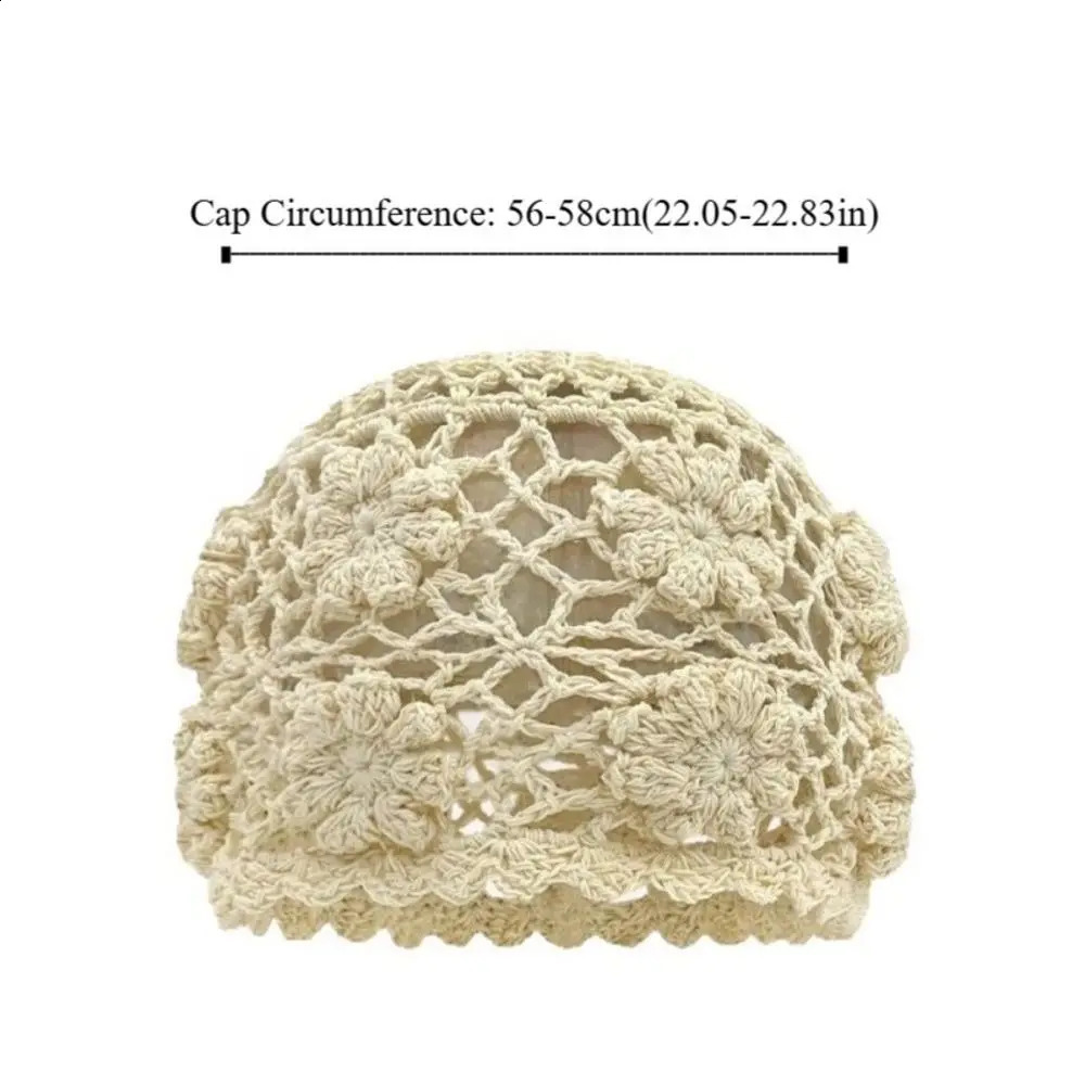 Casual Handmade Crochet Flower Hat Weave Y2k Knit Basin Caps Sweet Women Beanies Cap Ladies 250805