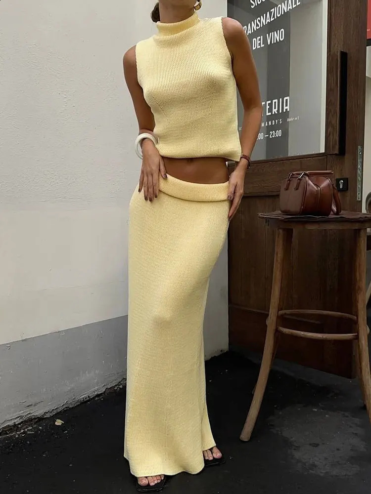 Tossy Elegant Knitwear 2 Piece-Set Long Dress Female Ribbed Sweater Pullover And Loose Patchwork Maxi Skirt Sets Ladies Outfits 250811