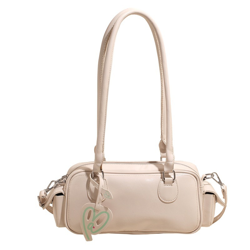 2025 Autumn New Women s Shoulder Bag Oil Wax Leather Women s Bowling women bag s Bag New Heart Pendant Large Capacity Women s Crossbody Bag Autumn New