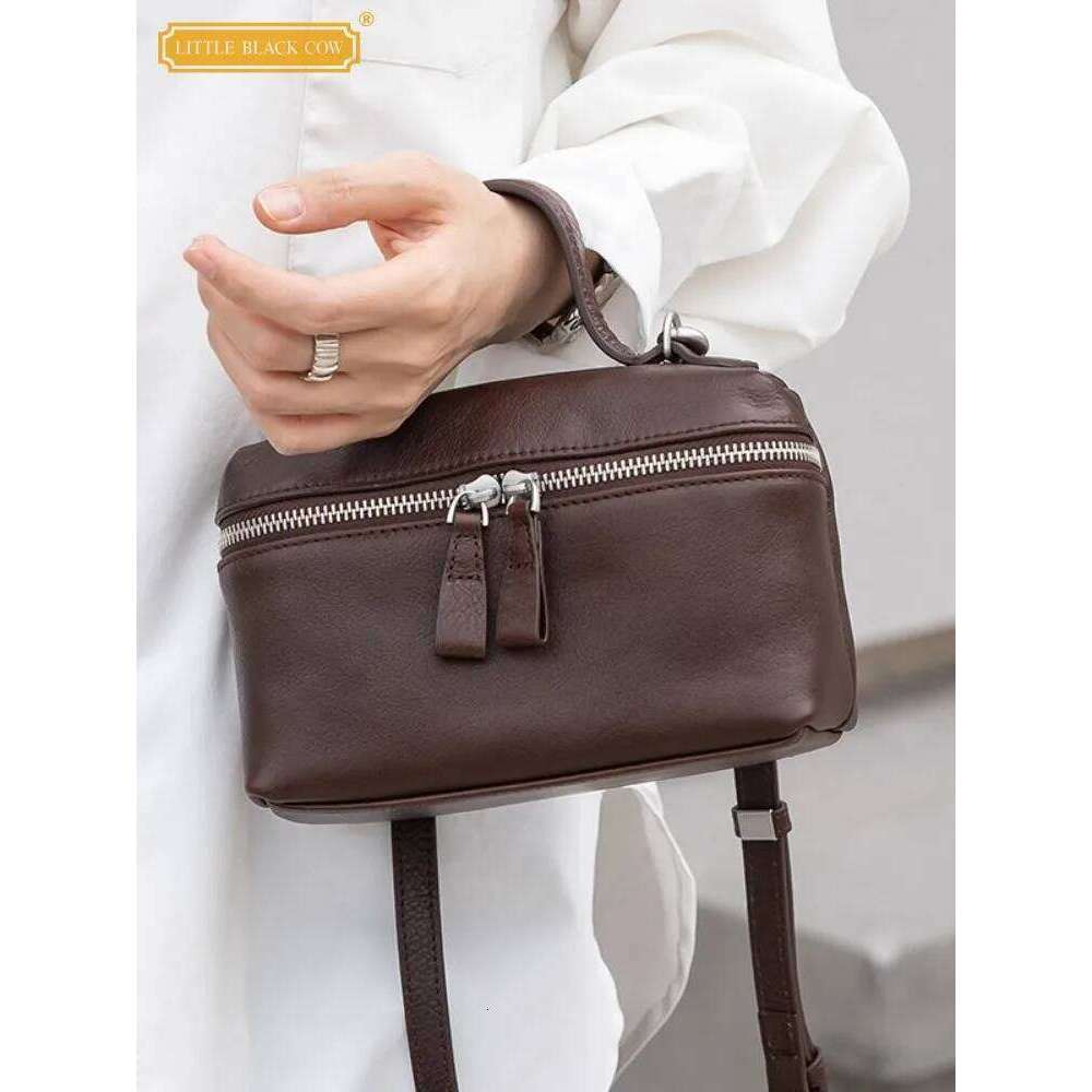 Women Genuine Leather Single Shoulder Casual Small Bag Tote Handbag Ladies Zipper Solid Color Vintage Design Messenger Bags