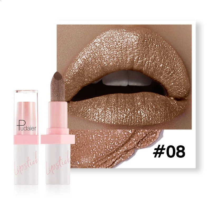 10color Shiny metallic pearlescent lipstick Waterproof Long Lasting Diamond Lipstick Non Stick Red Pink Lip Tint Makeup Cosmetic 250809