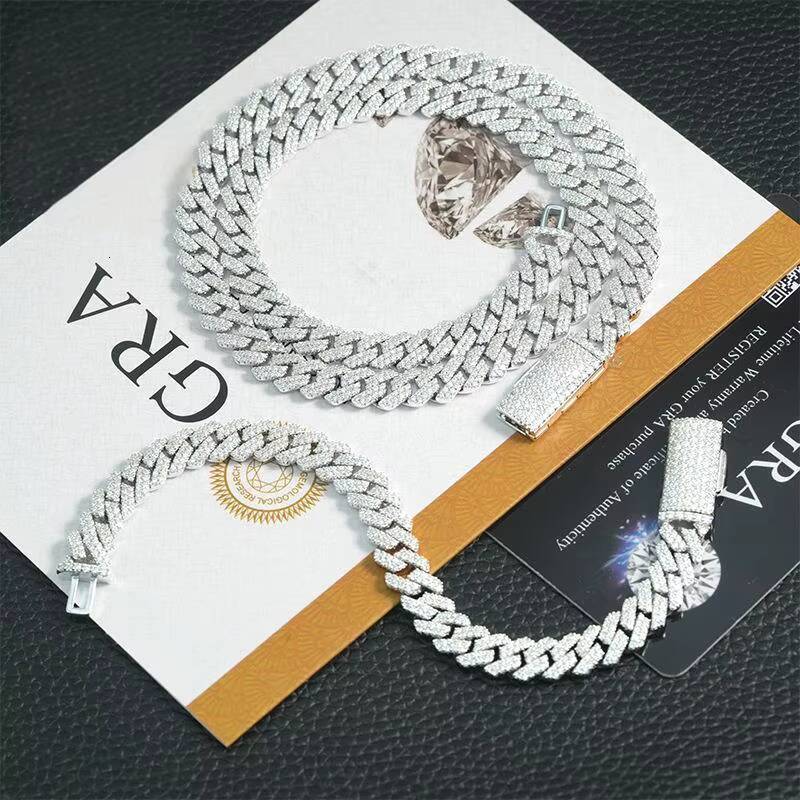 High Quality 8mm Solid 925 Sterling Silver Men Hip Hop Jewelry Iced Out Baguette VVS Moissanite Cuban Link Chain Necklaces