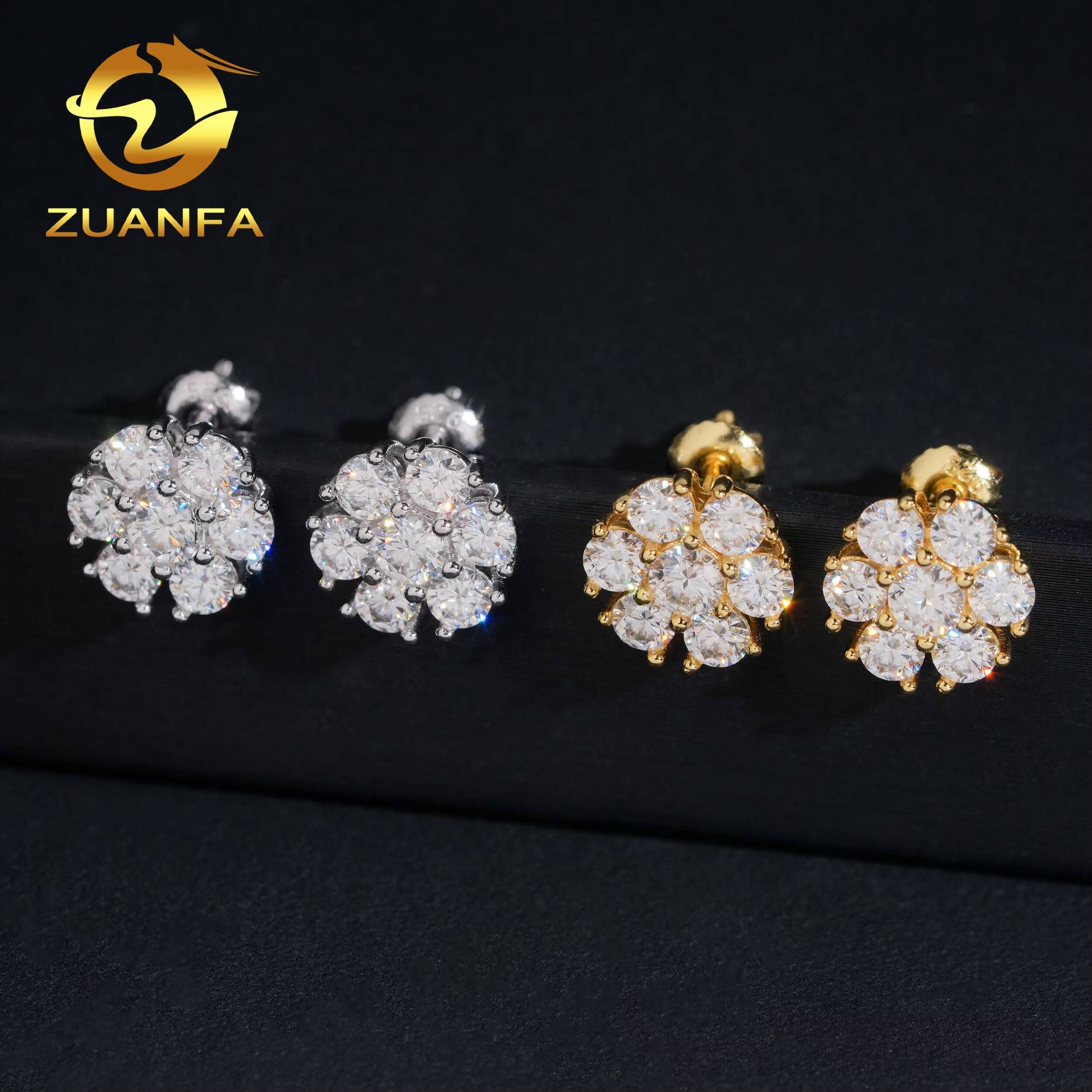 Pass Diamond Tester 925 Sterling Silver High Quality Ready to Ship Snowflake Men VVS Moissanite Earrings