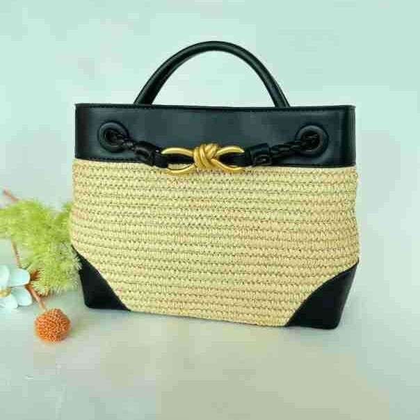 2025 New Holiday Style Color-Block Splicing Large Capacity Casual Handheld Straw Tote Bag for Women