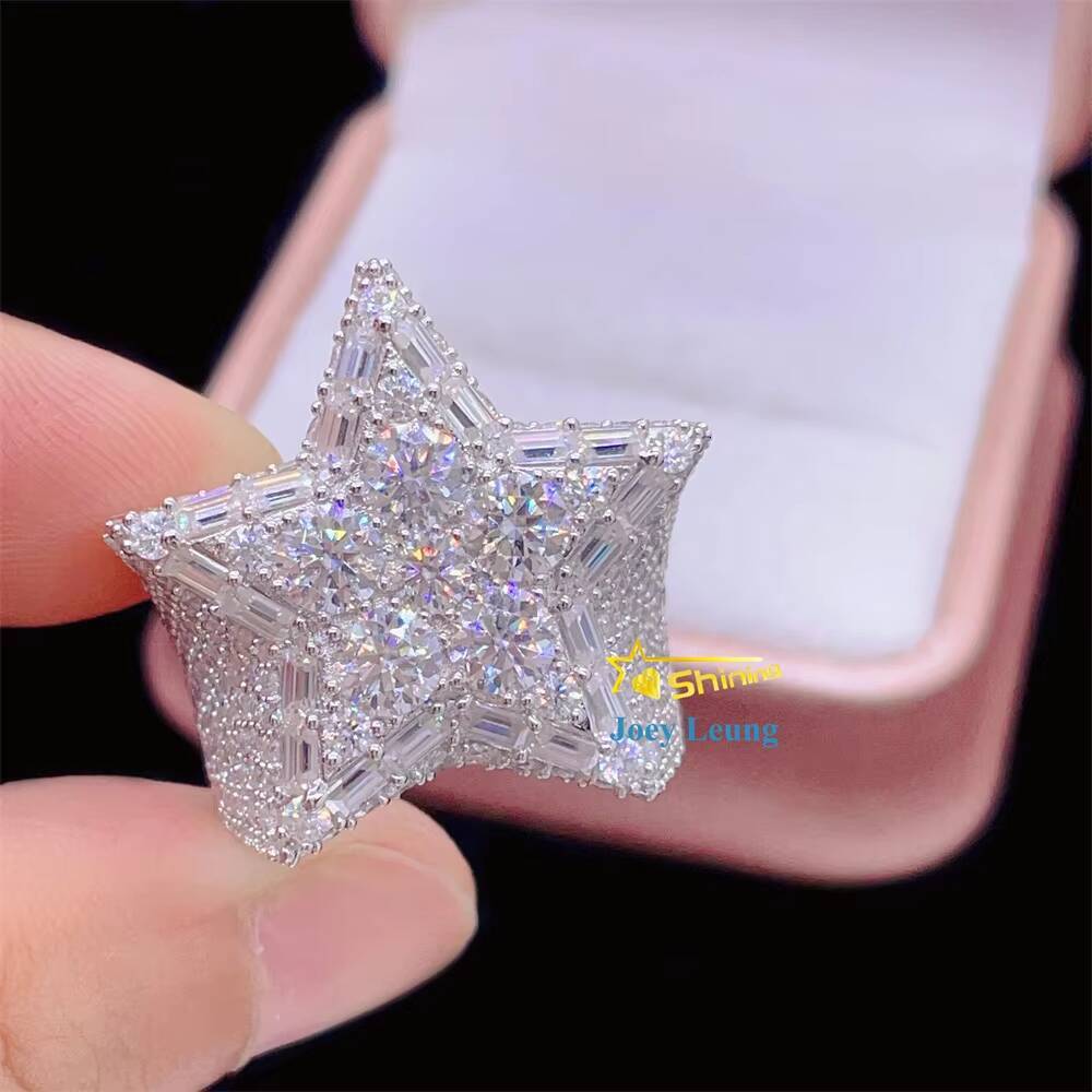 Moissanite Hip Hop Jewelry 925 Silver Gold Plated Custom Hip Hop Moissanite Men Ring Iced Out Ring