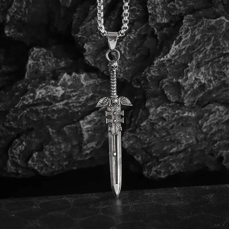 Vintage Ancient Mysterious Skeleton Sword Pendant Necklace for Men Fashionable Personalized Punk Jewelry Accessories Party Gifts