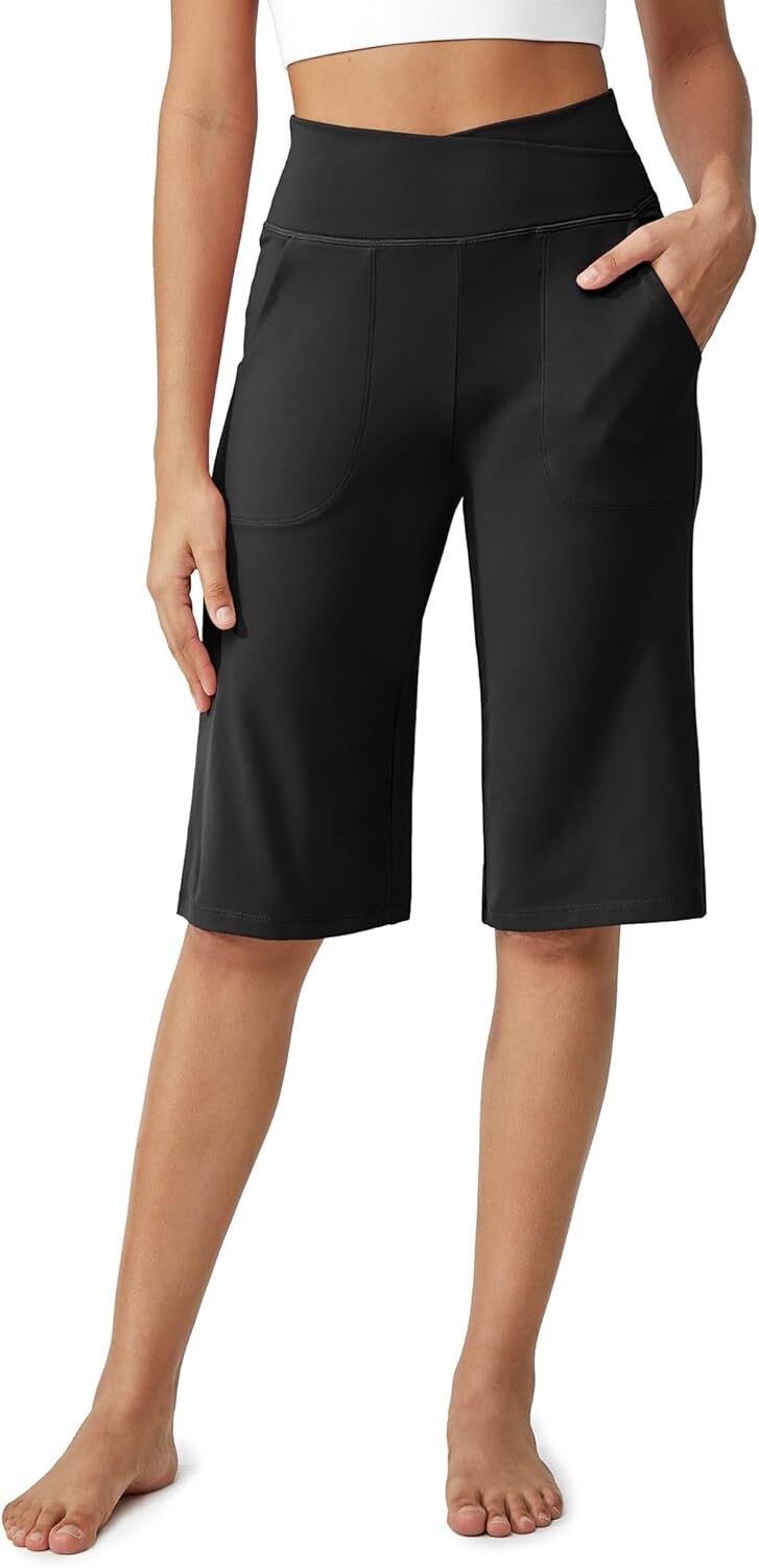 Capri for Women 14" Knee Length Wide Leg Yoga Capris Dressy Casual Summer Crop Pants with Pockets