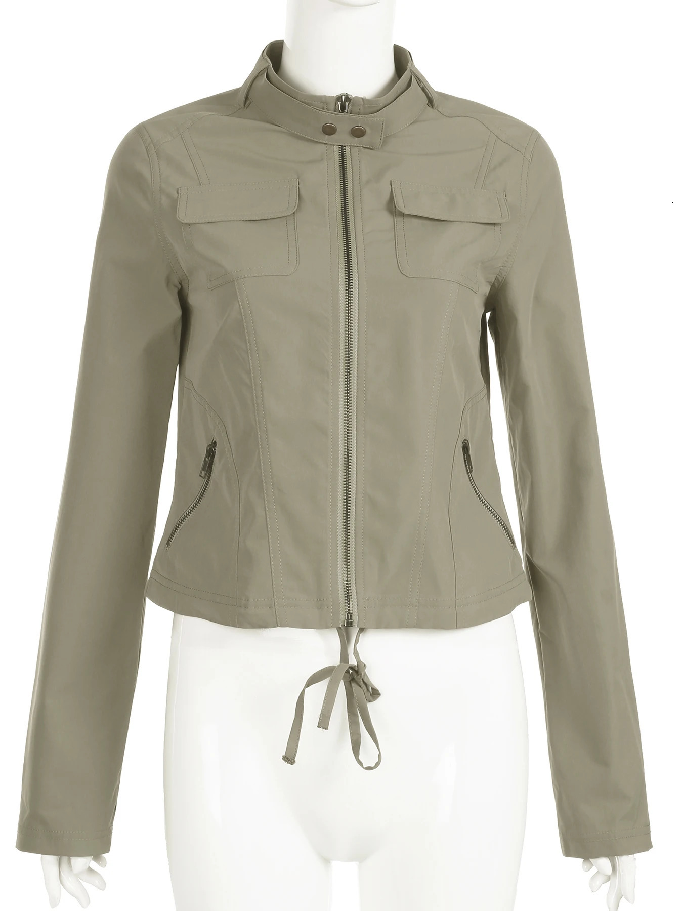 IAMSURE Safari Style Big Pockets Zipper Jackets Casual Solid Turtleneck Long Sleeve Coats Women 2 Autumn Winter Fashion Lady 250811