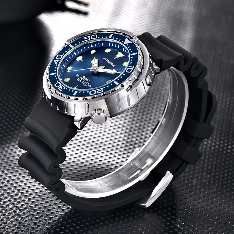 FOXBOX men's quartz watch is a top brand of fashionable business watch with a waterproof silicone strap for daily life and personalized design St
