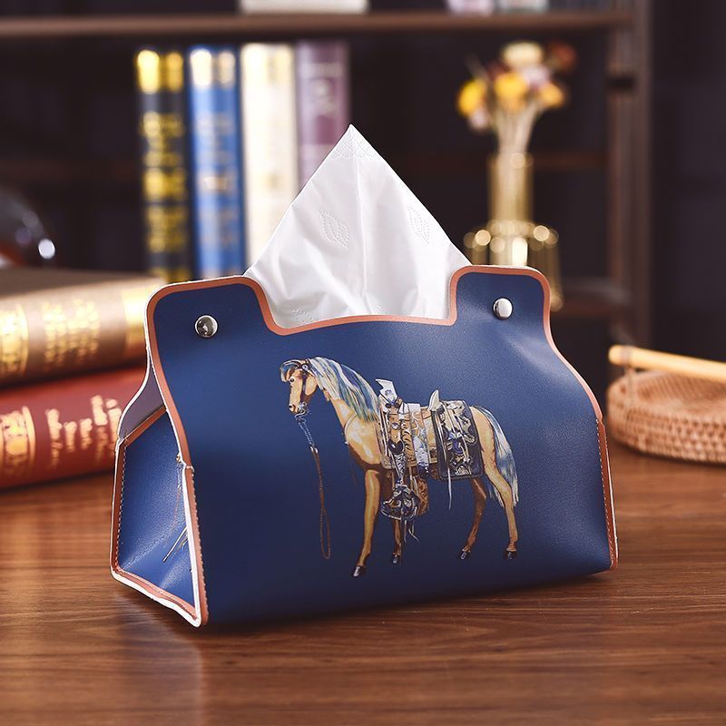 Designer Luxury Leather Tissue Box European Retro Style Bathroom Car Living Room Coffee Table Universal Storage Box