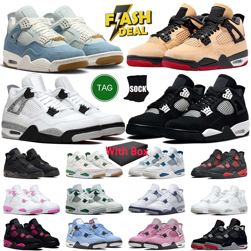 With Box 4 4s mens basketball shoes 2025 Pizza Black Cat White Cement by Brick Bred Reimagined Military Thunder UNC Blue men women trainers sports sneakers