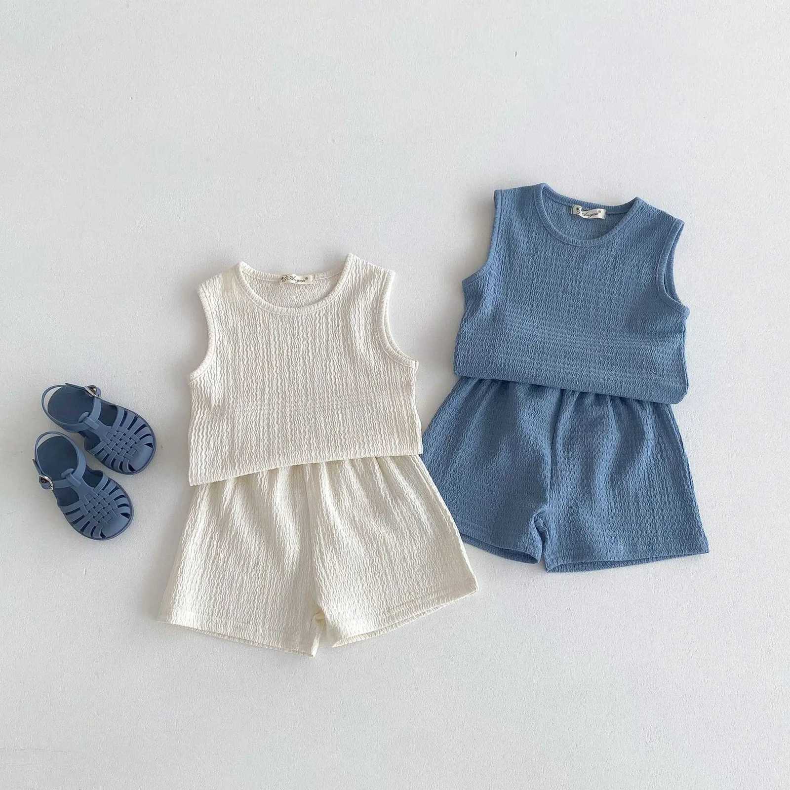 2025 Summer New Children Sleeveless Clothes Set Thin Cotton Boys Girls Solid Vest + Shorts 2pcs Suit Kids Soft Casual Outfits Z250811