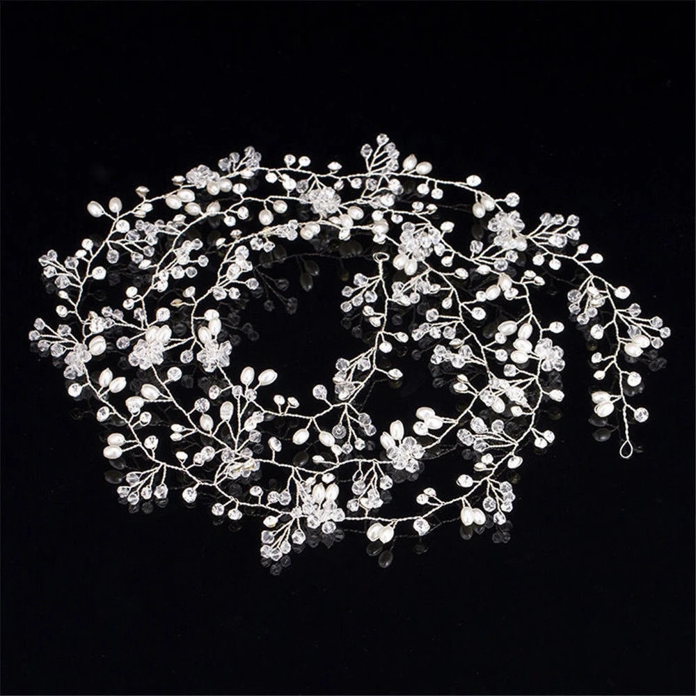 35CM Women Bridal Wedding Crystal Bride Hair Accessories Pearl Flower Headband Handmade Hairband Beads Decorative Comb 250804