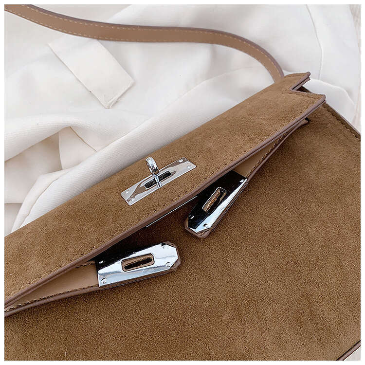 Designer Light Luxury Women Matte Suede Small Square Bag New Autumn Winter Underarm Handbag Single Shoulder Crossbody Purse Original Steel Buckle Hard