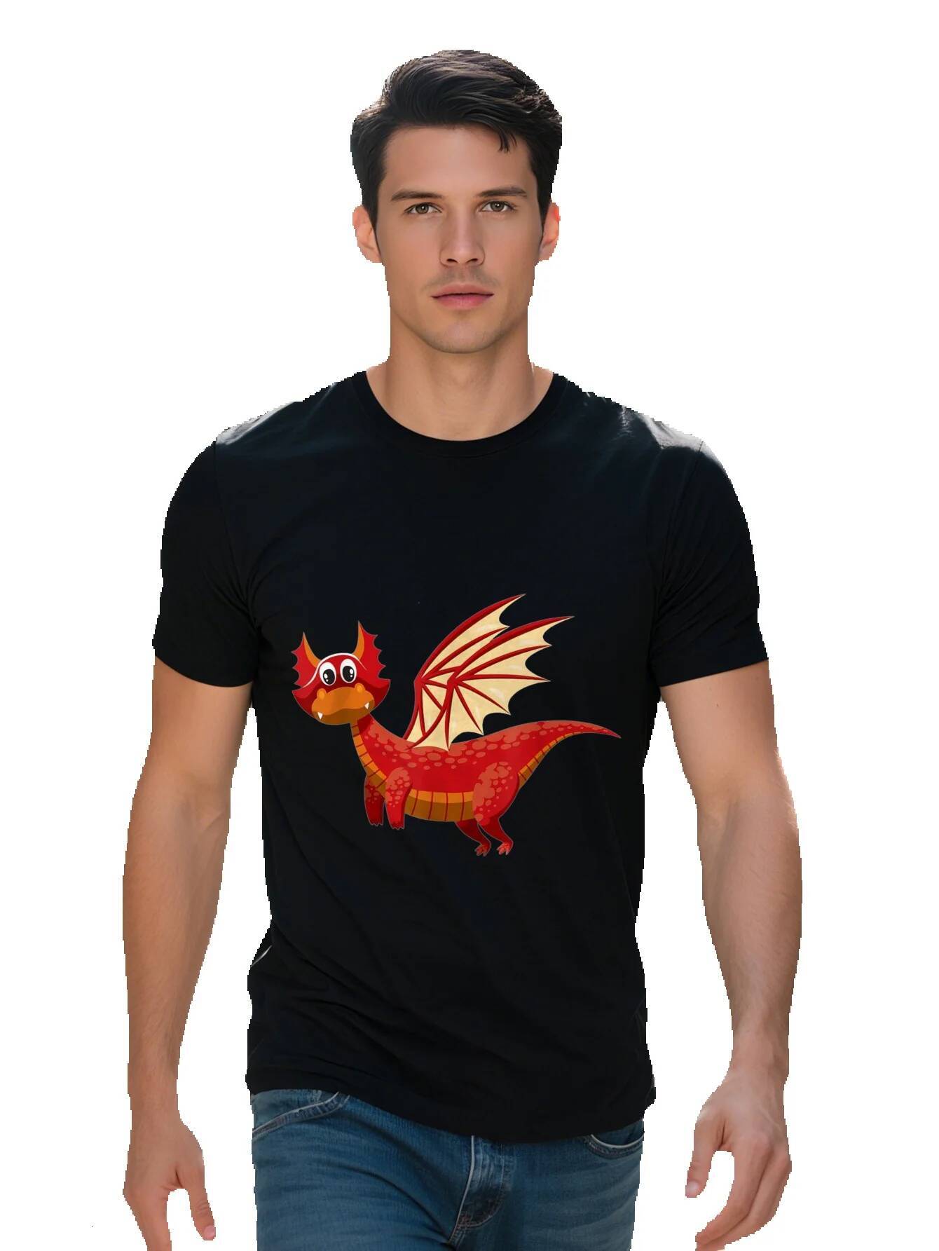 Men s Cotton T Shirt Fun Red Flying Design Cute Cartoon Youngsters with Expressive Eyes Lightweight 3d603