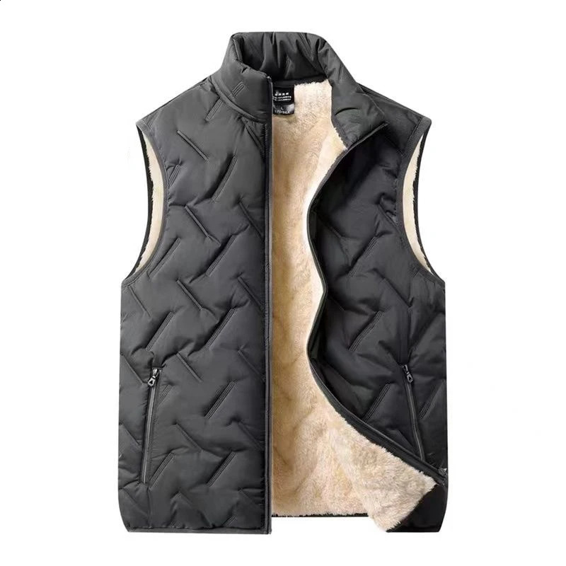 Thiened Fce Warm down Cotton Vest Mens Autumn Winter Lamb Velvet oulder Pad Vest Jaet Zipper Decoration Stand Fit 250804