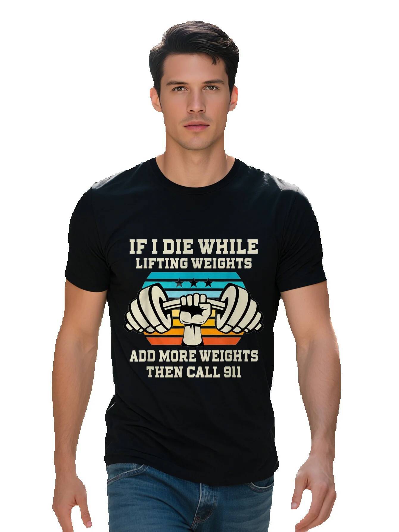 Men's Funny Graphic T-Shirt If I Die While Lifting Weights Design Cotton Short Sleeve Black with Colorful