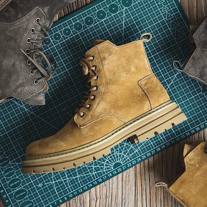 Mens High-Top Boots Genuine Leather Breathable Thi Bot Briti Sle Work Boots Trendy oes Spring Autumn W250811