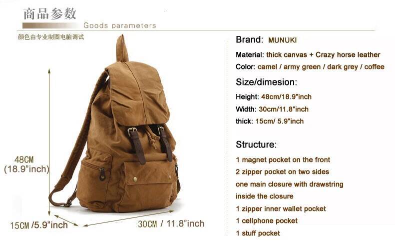 Fashion Vintage Leather military Canvas Backpack Men School Bag drawstring backpack Women Bagpack male Rucksack Teenager mochila high-quality