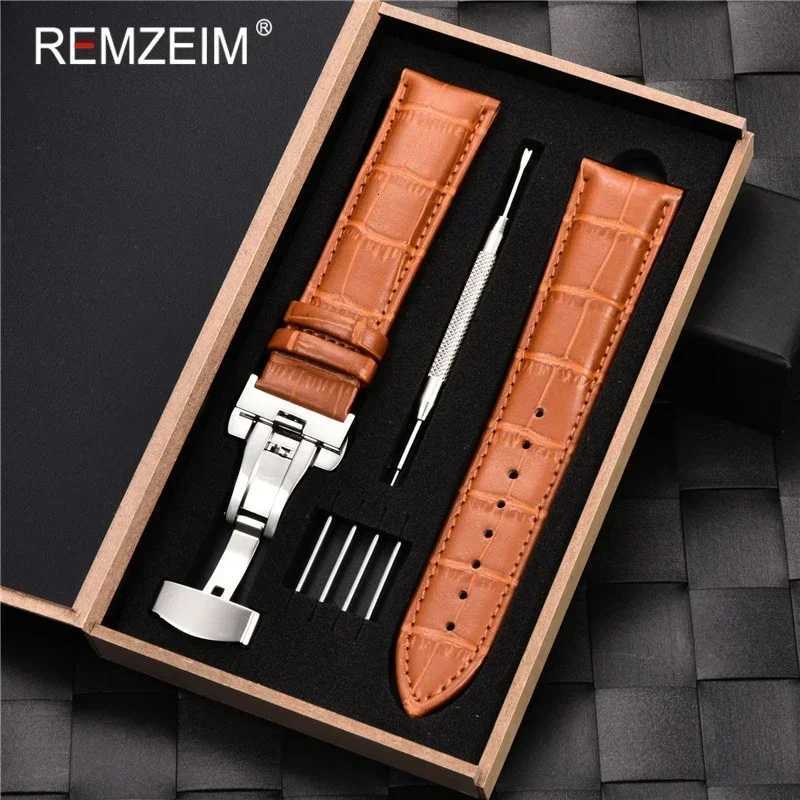 18mm 19mm 20mm 21mm 22mm 24mm Leather Watch Band Strap Leather Watchband Stainless Steel Butterfly Clasp Bands with Box W250811