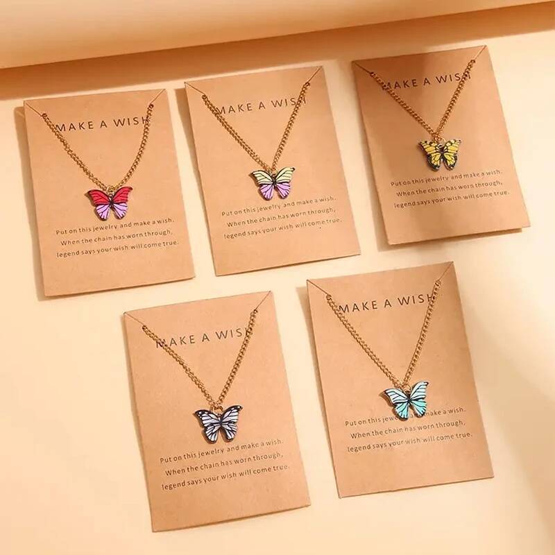 5 Pcs Fashion Boho Colorful Butterfly Necklaces Set for Women Korea Style Pendant Necklace Cute Jewelry Gift Wholesale 2024 New Jewelry for Women