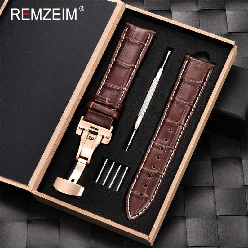 18mm 19mm 20mm 21mm 22mm 24mm Leather Watch Band Strap Leather Watchband Stainless Steel Butterfly Clasp Bands with Box W250811