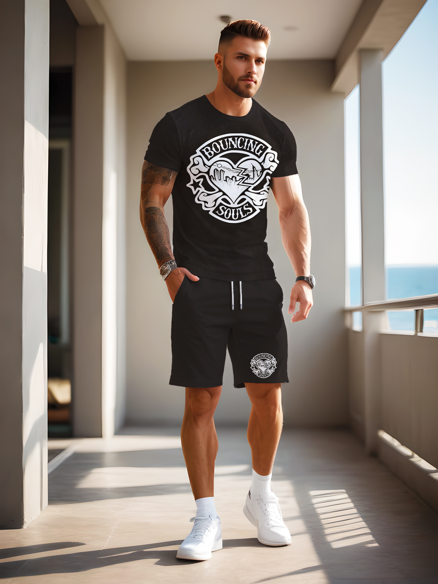 Custom Mens Alphabet Pattern Outfit Ensemble Breathable quick drying fabric - 0815