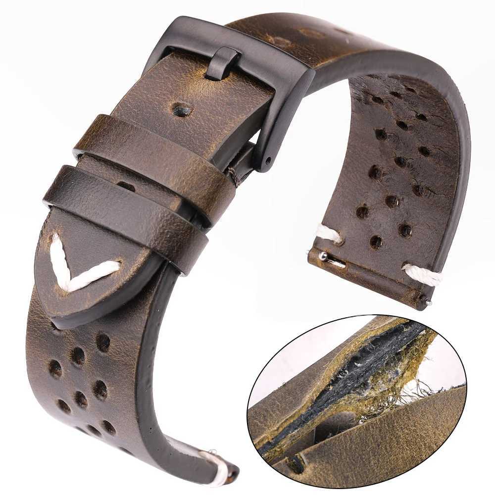 Breathable Genuine Leather Quick Release Watch Strap 18mm-24mm Cowhide Band Available Black Green Brown Yellow Unisex Watchbands W250811