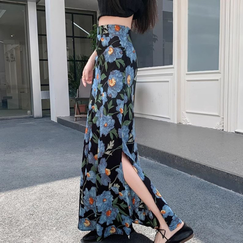 2025 Summer Side Flower Chiffon Midi fashion Skirt Women's New French Multi functional Tight Mermaid Long Skirt New Designer