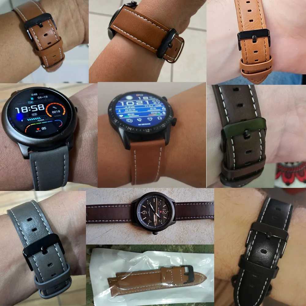 20 22mm Leather Watch Straps For Huawei Watch 4/3/GT3/2 Pro Amazfit GTR 4/GTS 4 47MM 42MM Samsung Galaxy Watch 3 4/5/6 Watchband W250811