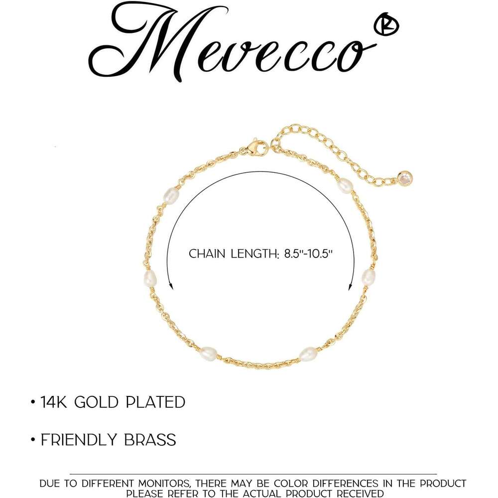 Dainty Women 14k Gold Plated Freshwater Bracelet Handmade Cute Minimalist Foot Chain White Pearl Anklet for Her Jewelry Gifts