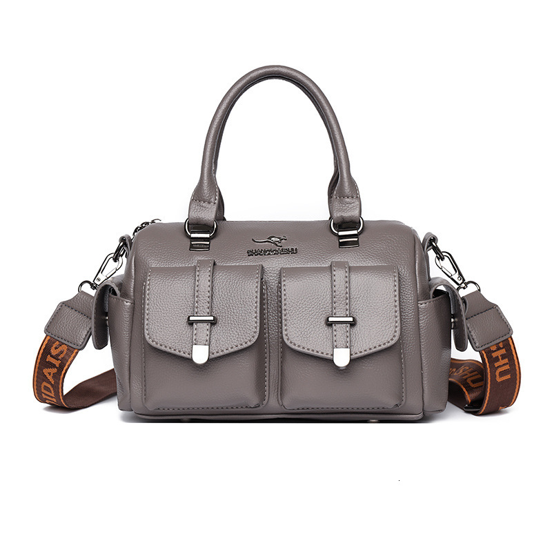 Soft Leather Boston Women's Handbag New Simple Commuter Multi-Pocket Large Capacity Shoulder Crossbody Bag ddmymoon
