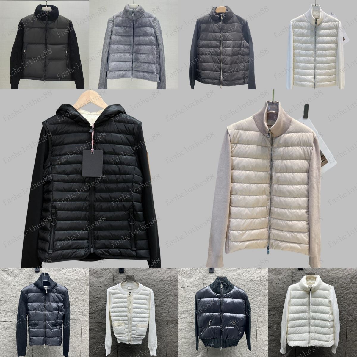 Designer Women Down Parkas Embroidered Badge Stand Collar Knitted Women warm Winter Coat Splice Sweater Lightweight Puffer Jacket Fluffy Sweater