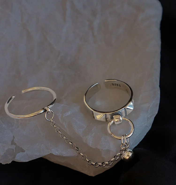 Real 925 Sterling Silver Retro Round Geometric Ring For 2 Rign Chain Vintage Fine Jewelry Minimalist Accessories Gift 250805