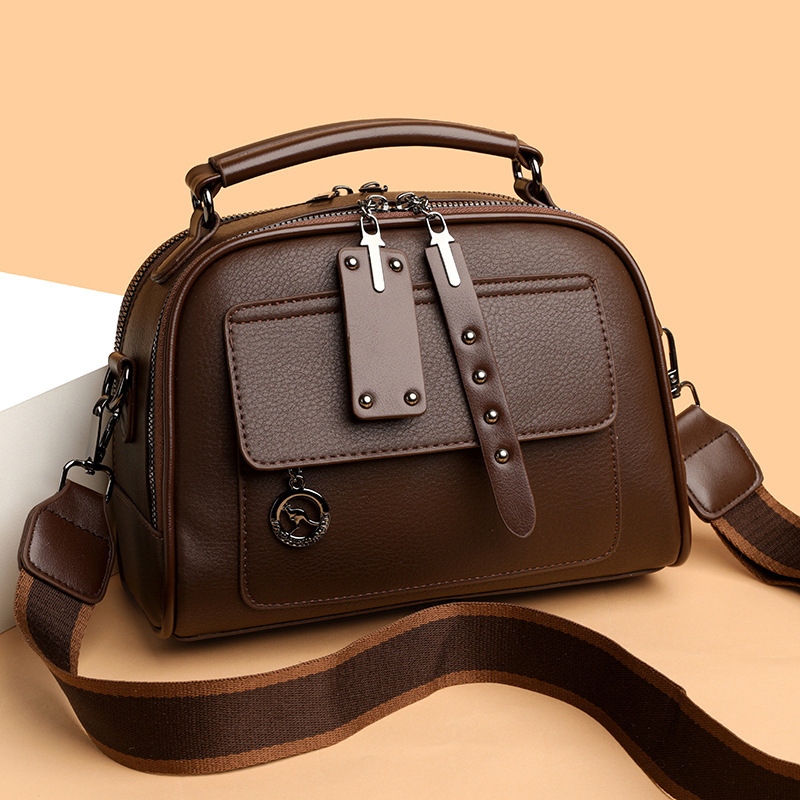 Live Soft Leather Small Square Handbag for Women New Simple Versatile Double Layer Large Capacity Shoulder Crossbody Bag ddmymoon